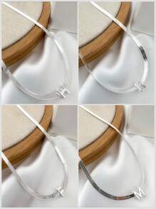 Laminated Ribbon Necklace With Initials, 18k Gold Plated And 925 Silver - Bạc - Xem 1