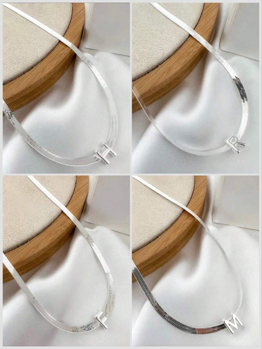 Laminated Ribbon Necklace With Initials, 18k Gold Plated And 925 Silver - Bạc - Xem 1
