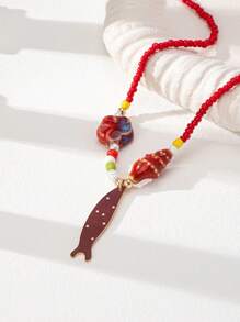 1 件手工制作的海洋生物珊瑚壳龙虾小龙虾海星项链，波西米亚风女士海滩珠宝（颜色和形状随机） - 彩色 - 查看 12