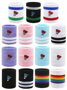 Men's Badminton Embroidered Wrist Sweatbands, Elastic Moisture-Wicking Thick Fleece Wrist Bands, Multiple Colors Available, Suitable For Basketball, Tennis, Baseball, Softball, Volleyball, Soccer, Running, Golf, Yoga, Archery, Gym, Weightlifting And Other Sports