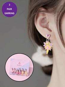 3 Pairs Women Resin Material Pastel Pink Heart, Ballet Shoes, And Fairy Ear Cuffs Jewelry Set, Suitable For Daily Wear - Multicolor - View 5