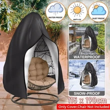 4-Season Heavy Duty Egg Chair Cover | Waterproof & UV Resistant For UK Weather | Windproof Hanging Swing Protector With Bottom Rope | Garden Furniture Cover Outdoor Universal - 黑色 - 查看 2