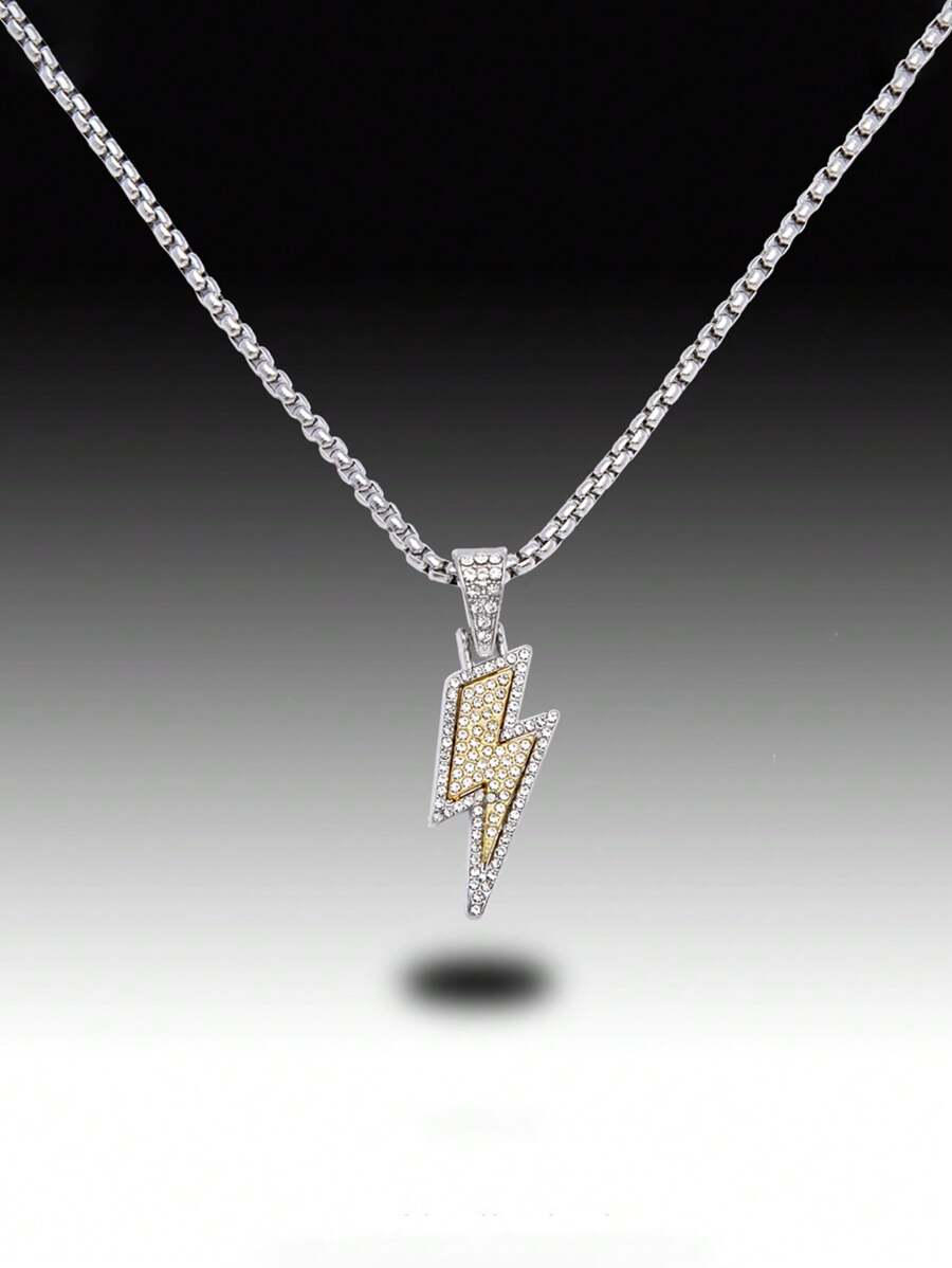 1pc Lightning Necklace Stainless Steel Non Fading, Handsome And Cool Minimalist, Casual Daily Wear, Date, Party, Birthday, Christmas, New Year, Valentine's Day Holiday Gift Classic Lightning Pendant Necklace, Suitable For Men And Women's Daily Wear, Men's Jewelry Men's Chain Stainless Steel Necklace