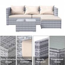 GartistGo 4 Pieces Rattan Garden Sofa Outdoor Patio Furniture Set With Washable Cushions And Glass Table - Grey - View 5