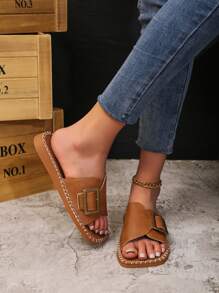 Durable Buckle - Strap Teen Slippers With Anti - Slip Sole, Ensuring Safety And Style In Every Step - Brown - View 5