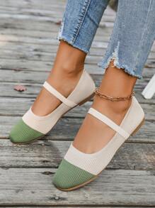 Plus Size EU36-42 Fashion Brown, Beige Flat Slip-On Casual Shoes, Green Versatile Comfortable Lightweight Ballet Flats, Suitable For Spring/Summer/Autumn - Green - View 2