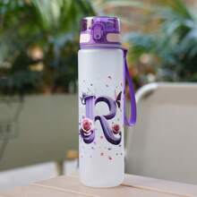 1pc 34OZ/1000ml Durable Outdoor Large Capacity Water Bottle With 26 Letter 3D Printed Rose Pattern, Leak-Proof, One-Click Open Lid, Time & Volume Markings, Suitable For Outdoor Activities, Camping, Fitness, Running, Basketball, School, Gifts For Easter, Independence Day, Mother's Day, Birthday - Multicolor - View 37