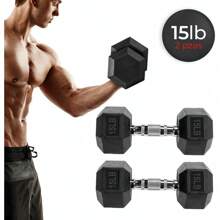 Juego de Mancuernas de 15 Libras, 2 Pesas de Acero Inoxidable con recubrimiento lateral de Neopreno, Agarre Antideslizante, Entrenamiento de Fuerza y Resistencia, Uso del Hogar y Profesional (15, Libras) - Albaricoque - Ver 2