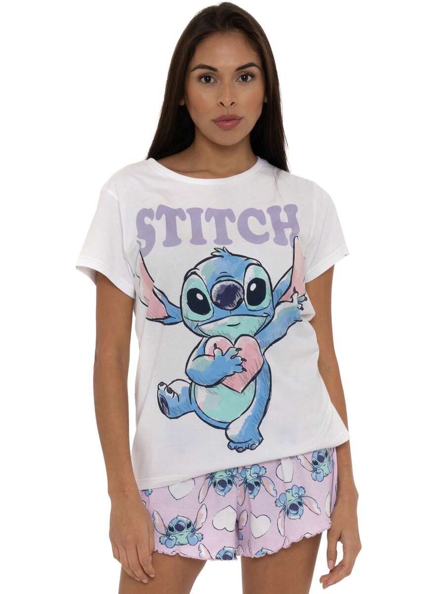 Disney Lilo & Stitch Pyjamas | Stitch Heart Womens' Pyjama Set | Ladies' Sleepwear - White - View 1