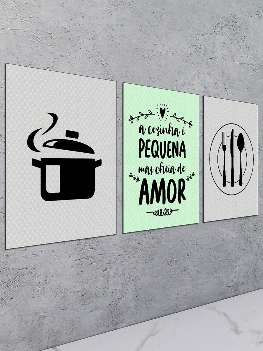 Kit 3 Decorative Pictures Colorful Pan And Cutlery Kitchen Gourmet Pantry Wine Cellar Balcony PMG