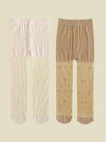 2 件装女童星星印花紧身裤，弹力纯色紧身裤，适合日常穿着，春夏季