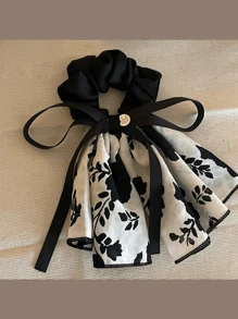 1 件弹性墨水蝴蝶结发圈，精致简约韩国设计，百搭时尚发饰