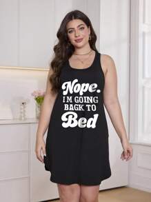 Đồ ngủ gợi cảm, thoải mái dành cho nữ cỡ lớn - Màu trơn, cổ tròn, dây mảnh, không tay, đồ mặc nhà tối giản, thích hợp làm quà tặng Ngày Valentine, in dòng chữ "Không, em muốn quay lại giường ngủ". - màu đen - Xem 4
