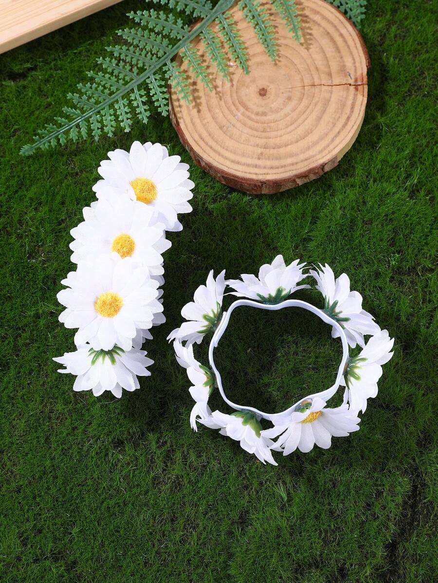 2pcs/8pcs Daisy Flower Hair Scrunchies Set, Suitable For Daily Decoration - Multicolor - View 1