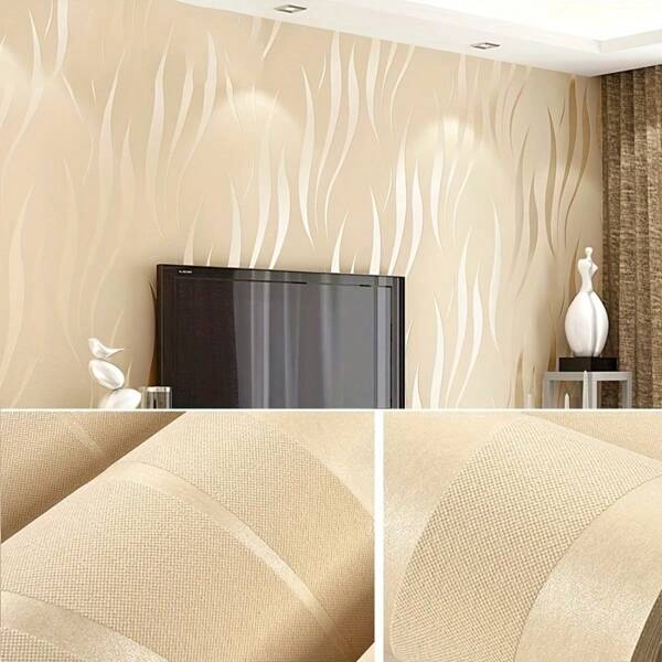 Modern Minimalist Wavy Striped Wallpaper - Non-Adhesive, Removable Fabric, Suitable For Bedroom, Living Room And TV Background Decor, Beige, 53.01x949.96 Cm