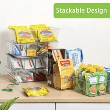 Caixa de Armazenamento de Plástico Transparente, Organizador de Armazenamento de Saquinhos de Chá com 4 Compartimentos, Organizador de Armazenamento de Alimentos Divididos para Despensa, Cozinha, Geladeira, Armário, Pacotes de Temperos, Bolsas de Lanches Caixa de Armazenamento de Mesa