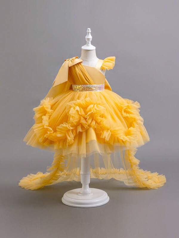 Young Girl Princess Dress With Train, Children Party Formal Gown