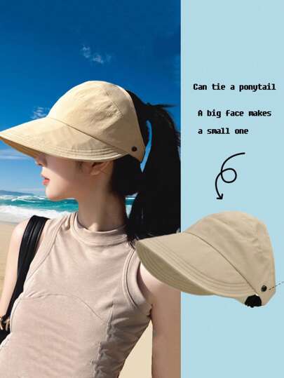 1pc Breathable Open Top Sun Hat With Mask, Lightweight Face-Shielding Anti-UV Fishing Hat