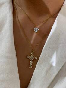 Monlansher Nuova collana con ciondolo a croce in acciaio inossidabile per donna, realizzata a mano con zirconia cubica, design alla moda e versatile per uso quotidiano