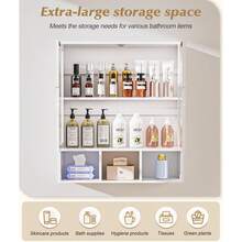 Bathroom Wall Cabinet Over The Toilet Storage Shelf Bamboo Medicine Organizer With 2 Frosted Doors Open Compartment Space Saver For Small Bathrooms Magnetic Closure Easy Assembly Dustproof Upper Storage Bamboo MDF 23.2x8.7x26 Inches