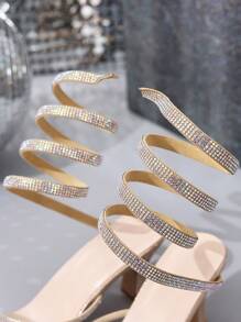 Women's New Summer High Heel Open Toe Crystal Embellished Sandals - Gold - View 7