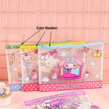 Sanrio (Autorisé) 1/3 pièces Sac de fichiers hello kitty de Sanrio, sac à mailles respirant Kuromi, sac de rangement d'accessoires Yuguigou, sac de classement de documents Melody, convient pour les écoles, les bureaux, styles aléatoires