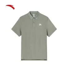 Anta 男士短袖 Polo 衫，透气领休闲商务 T 恤，运动上衣，夏季 - 灰欖綠 -4 - 查看 1