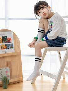 1/4 Pair Children's Long Tube Socks, Sports Student Calf Socks, Breathable Moisture-Wicking Suitable For 1-12 Years Old Kids Daily Wear - Black and White - View 3