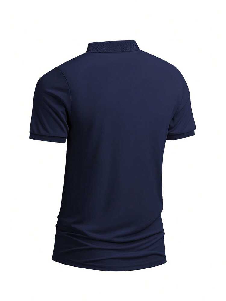 قميص بولو قصير الأكمام لون أحادي مطبوع بطبعة الحصا...