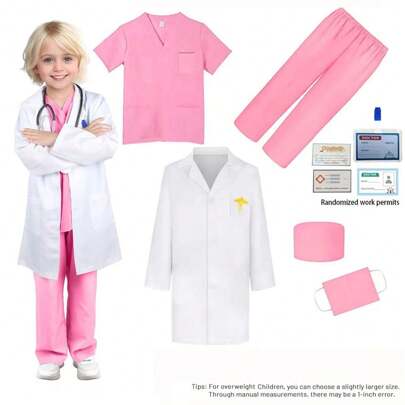 6 件套医生手术服套装，男女手术服套装，粉色/绿色（详细信息随机）