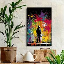 Framed Abstract Graffiti Ba Nksy Wall Art - Colorful Men Canvas Print Picture For Living Room Decoration, Modern Street Pop Art Painting,  Artwork Cool Graffiti Poster For Bedroom Wall Decor Poster