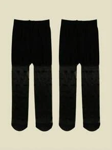 2 件装女童星星印花紧身裤，弹力纯色紧身裤，适合日常穿着，春夏季