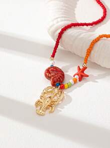 1 件手工制作的海洋生物珊瑚壳龙虾小龙虾海星项链，波西米亚风女士海滩珠宝（颜色和形状随机） - 彩色 - 查看 4