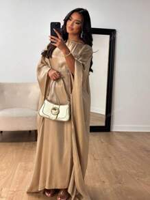 1 pieza Nuevo vestido abaya holgado de satén brillante para mujer, elegante vestido musulmán de manga larga para fiestas, cumpleaños, Kaftán modesto