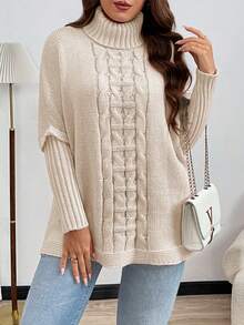 Plus Size Casual Loose Solid Turtleneck Knitted Sweater