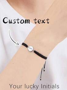 1 pieza de brazalete personalizado de acero inoxidable con cuerda negra tejida a mano, brazalete personalizado con grabado, brazalete personalizado versátil para parejas, con nombre personalizable, texto, letras, adecuado para cumpleaños/fiestas/aniversarios, se puede usar como regalo para padres/novio/novia/parejas
