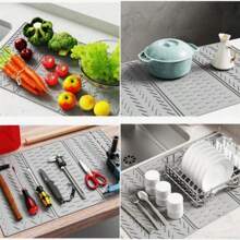 3-Fold Silicone Drying Mat - Heat-Resistant Kitchen Counter Protector For Dishes & Cookware | Space-Saving Storage (Ideal For Eid/Christmas Prep),Non-Slip Kitchen Mats For Sink Side, Natural And Hygienic Kitchen Essential For Home And Kitchen Room Decor, Part Of Your Cozy Fall& Winter Styles And Christmas Decorations