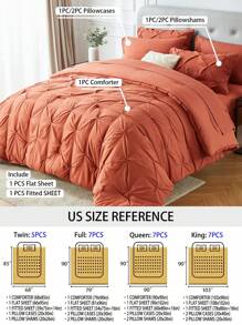 5/7-Pcs Queen Pinched Pleat Bed Comforter Sets Queen  - Luxurious, Soft, Breathable, Hypoallergenic, And Cooling Summer Bedding For All Seasons With Sheets, Pintuck Design, And Bed-In-A-Bag Convenience - Easy Care, Machine Washable, And Durable,  Ideal Gift