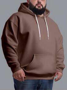 Men's Plus Size Sweatshirt  Hood Premium Mesh Cold Weather Blouse Basic Cotton Flannel Coat Various Colors - 鏽棕色 - 查看 2