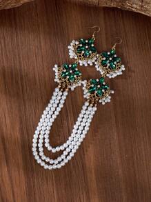 仿水晶和珍珠发饰链，适合派对和日常佩戴 - 金色 - 查看 18