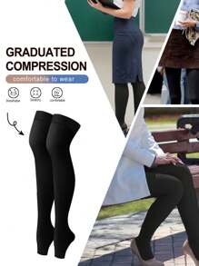 Unisex Compression Socks, Knee-High Toeless, Graduated Support, Silicone Non-Slip, Suitable For Running, Sports, Yoga, Travel, Comfortable & Warm - Black - View 8