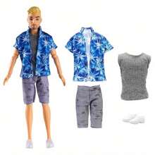 Set de 4 piezas de ropa de moda para muñeco Ken, incluyendo 1 top de tirantes, 1 chaqueta de manga corta, 1 pantalón corto y 1 par de zapatos, regalo de vacaciones/cumpleaños (muñeca no incluida) - Multicolor - Ver 9