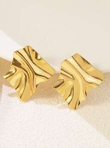 VceTd 1 Pair Minimalist Elegant Geometric Asymmetrical Crinkle Stainless Steel Stud Earrings, Suitable For Women's Daily Wear, Dates, Parties, Gifts