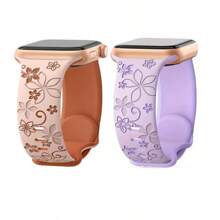 2 piezas Correa para reloj compatible con Apple Watch de 41mm, 40mm, 44mm, 45mm, 42mm, 38mm, 49mm (2024) y 46mm para mujer, con grabado de flores de dos tonos, correa de silicona suave estilo flores, regalo sorpresa para el Día de San Valentín o el Día de la Madre.