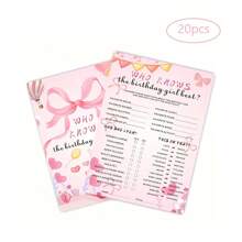 20 Pcs Of Pink Birthday Party Game Cards - Pink Bow Theme Sleepover Party Supplies - Creative Ideas For Birthday Night Games - Multicolor - View 12
