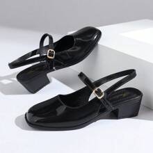 2025 Women's Fashion Light Gold Mirror Metallic Mary Jane Shoes, Suitable For Commuting, Dating, Party, Holiday, Spring Season Shoes, Spring Holiday Easter Simple Lace-Up Flats, New Crystal Date High-End Fashion Solid Color High Heel Sandals, Plus Size Women Shoes - Black - View 7