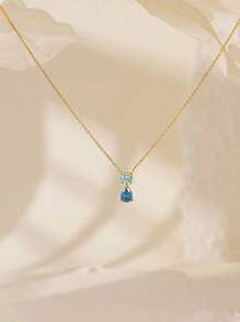 1pc 925 Sterling Silver Original Fashionable Water Drop Shaped Zirconia Pendant Necklace, Vintage Elegant Gift For Women, Suitable For Daily Wear And Parties - Gold - View 4