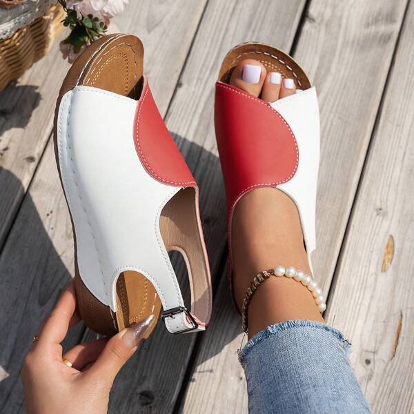 Women's Fashion Open Toe Buckle Decor Breathable Lightweight Casual Beach Holiday Daily Wear Summer Roman Thick-Sole Wedge Sandals