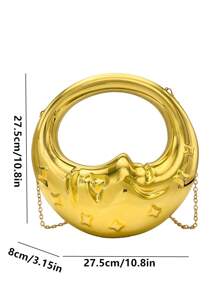 [Waterproof Party Clutch] Luxury Women's Party/Prom Acrylic Gold Clutch Bag, Waterproof Crossbody Bag, Evening Handbag, Moon Clutch "Tready" Bridal Bag, Suitable For Party, Wedding, Formal Dinner/Gala, Paired With Wedding Dress, Formal Gown, Prom Dress, Birthday Dress, Women's Formal Party Dress - Gold - View 11