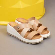 Sandalia Casual Marca Andrea Para Mujer Con Plataforma Blanca Diseño De Tiras Cruzadas - Beis - Ver 2